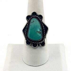 Estate Sterling Silver 925 Turquoise Ring Size 7.5 Vintage Southwestern Jewelry